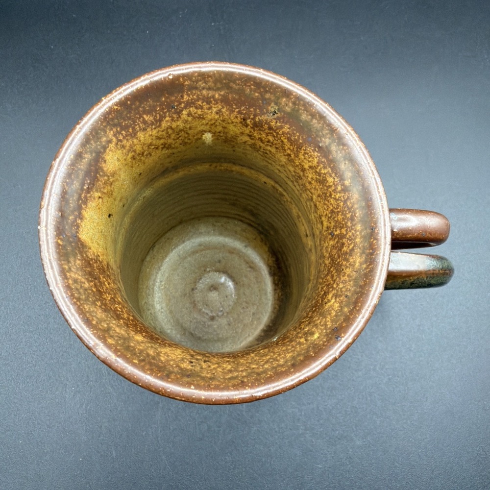 Handmade Wheel Thrown Stoneware Pottery Mug Earthy Tones Unique Handle 5" Tall - Picture 6 of 6